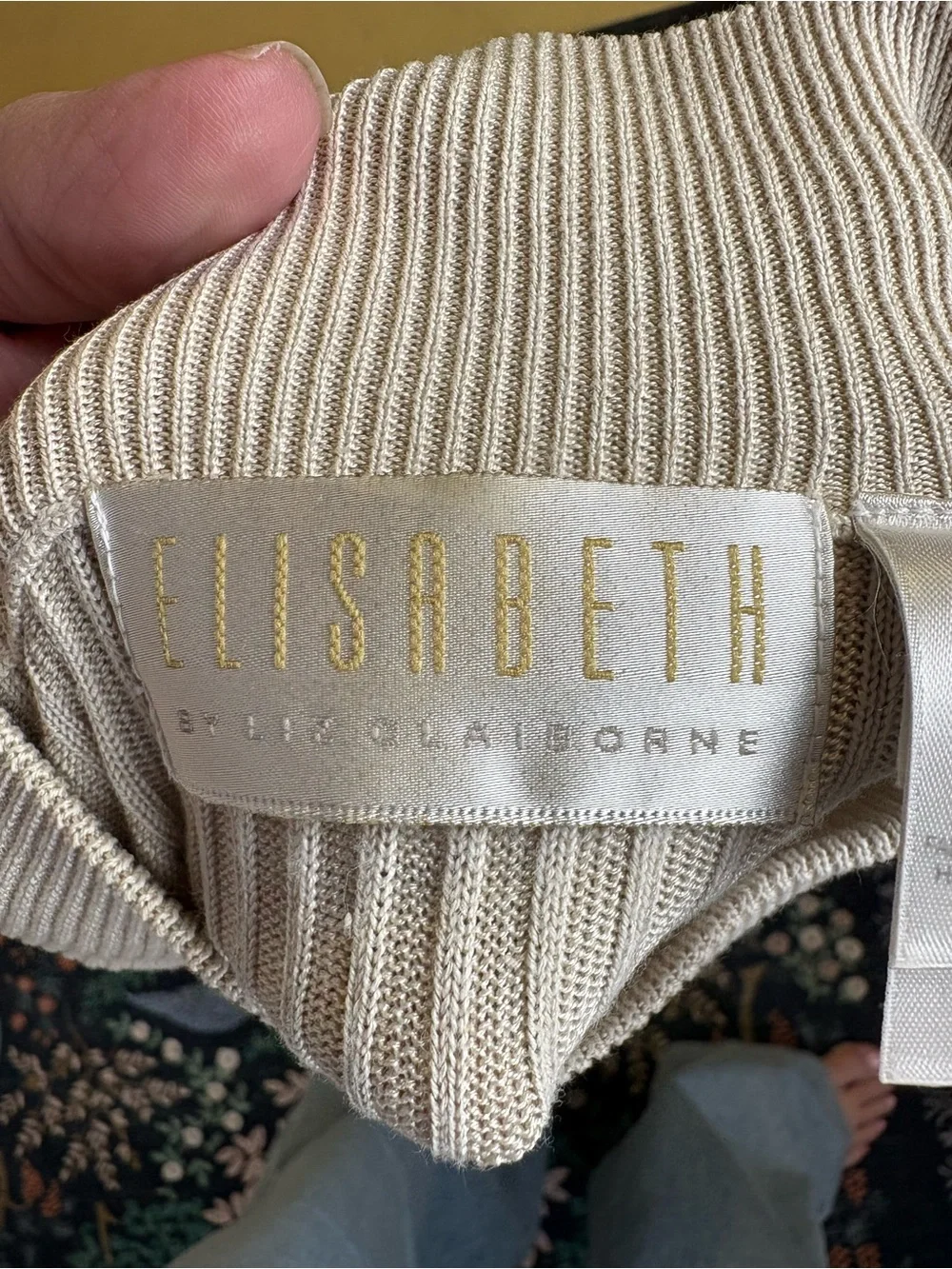 Liz Claiborne Ribbed Short-Sleeve Turtleneck Top in Cream
